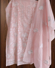 Mul Cotton Chikan-Kari & Zari Embroidery Festive Unstitched Suit (3 Pc Set)