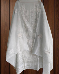 Mul Cotton Chikan-Kari & Zari Embroidery Festive Unstitched Suit (3 Pc Set)