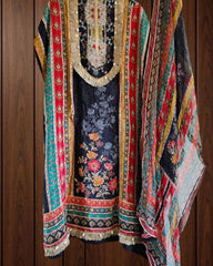 Crepe Digital Printed Unstitched Suit with Gotta Highlighting & Neck Work