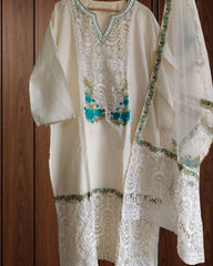 Pakistani Style Cotton Suit Set with Crochet Lace Semi Stitched Suit