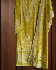 Pakistani Style Muslin Semi- Stitched Suit with Digital Print, Crochet & Mirror Highlights