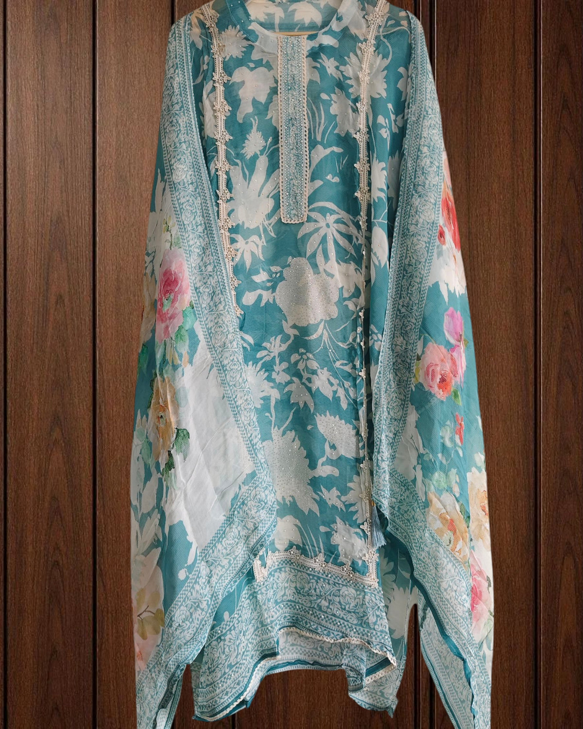 Soft Organza Mirror Work Semi-Stitched Suit with Lace Dupatta 🌸