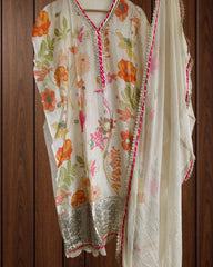 Soft Organza Mirror Work Semi-Stitched Suit with Lace Dupatta 🌸