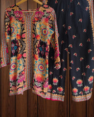 Muslin Digital Print Co-Ord Set – Short Kurta & Parallel Pants (2 Pc, Ready to Wear)