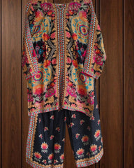 Muslin Digital Print Co-Ord Set – Short Kurta & Parallel Pants (2 Pc, Ready to Wear)