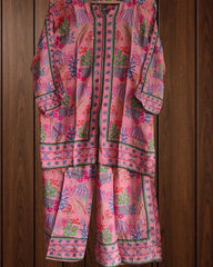 Muslin Digital Print Co-Ord Set – Short Kurta & Parallel Pants (2 Pc, Ready to Wear)