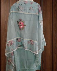 Elegant Organza Crochet Lace & Patch Embroidery Unstitched Suit Set (3 Pc)