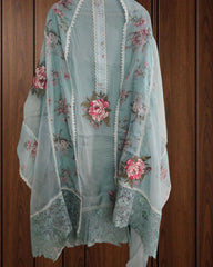 Elegant Organza Crochet Lace & Patch Embroidery Unstitched Suit Set (3 Pc)