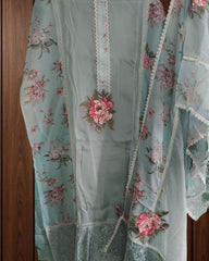Elegant Organza Crochet Lace & Patch Embroidery Unstitched Suit Set (3 Pc)