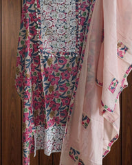 Pakistani Style Cotton Printed Suit with Crochet Lace & Appliqué Dupatta