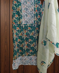 Pakistani Style Cotton Printed Suit with Crochet Lace & Appliqué Dupatta