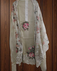 Elegant Organza Crochet Lace & Patch Embroidery Unstitched Suit Set (3 Pc)