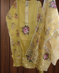 Elegant Organza Crochet Lace & Patch Embroidery Unstitched Suit Set (3 Pc)