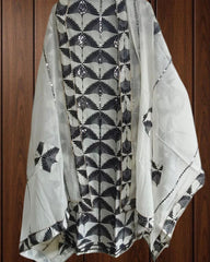Elegant Pure Cotton Embroidered & Mirror Work Unstitched Suit Set