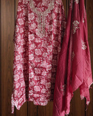 Elegant Cotton Suit with Kashmiri Embroidery & Muslin Dupatta