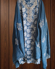 Elegant Cotton Suit with Kashmiri Embroidery & Muslin Dupatta