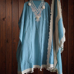Soft Mul Chanderi 3D Embroidered & Mirror Work Unstitched Suit Set