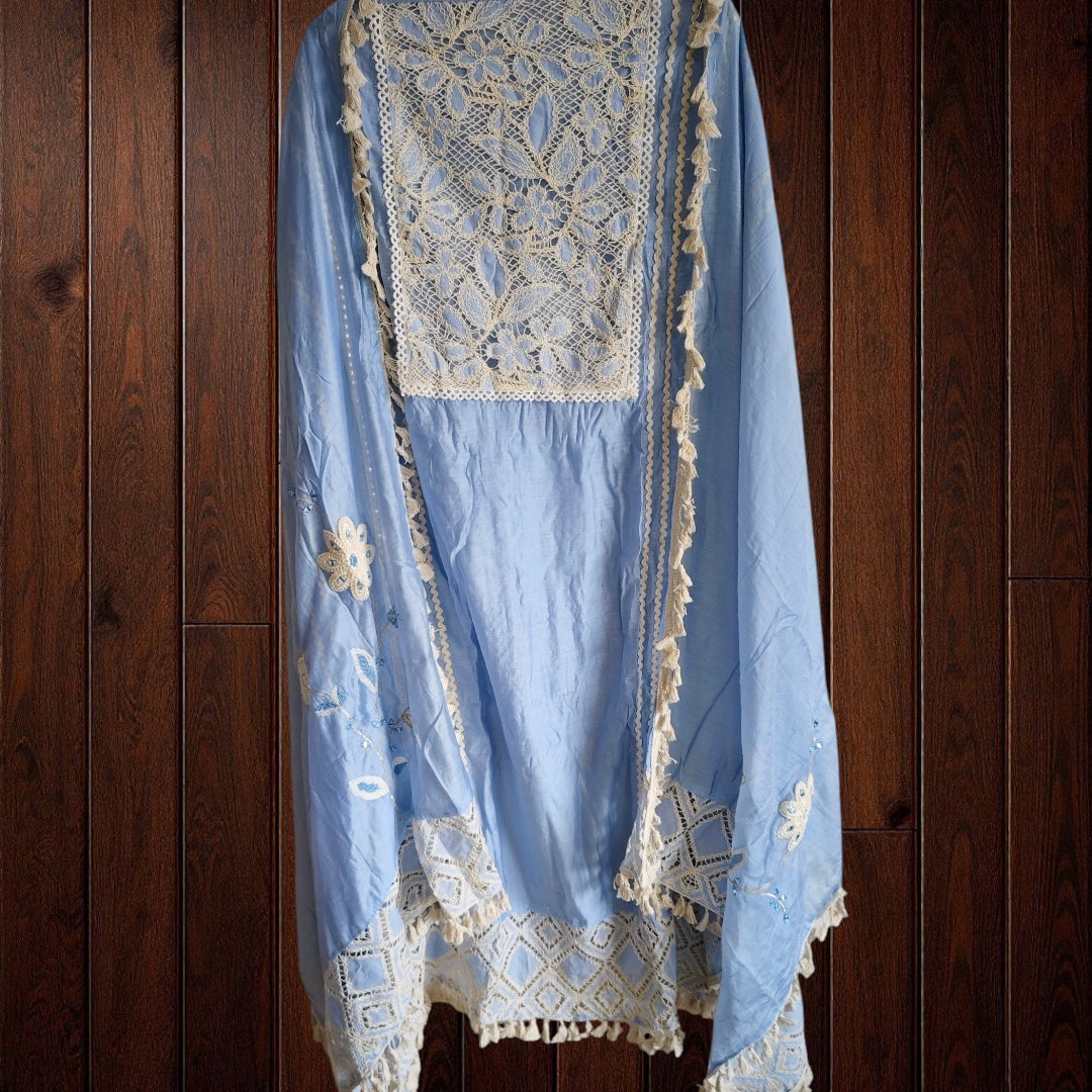 Soft Mul Cotton Crochet & Mirror Work Unstitched Suit Set