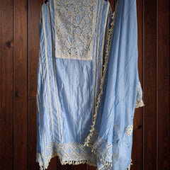 Soft Mul Cotton Crochet & Mirror Work Unstitched Suit Set