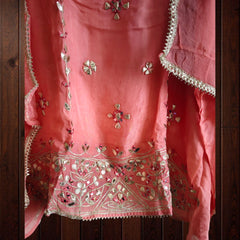 Pastel Organza Gotta & Mirror Work Unstitched Suit Set (3 Pc, Party Wear)