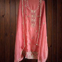 Pastel Organza Gotta & Mirror Work Unstitched Suit Set (3 Pc, Party Wear)