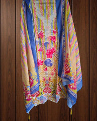 Cotton Digital Print Unstitched Suit with Neck Embroidery & Laser-Cut Detailing