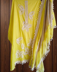 Soft Mul Cotton Unstitched Suit with 3D Crochet & Mirror Work