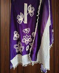Soft Mul Cotton Unstitched Suit with 3D Crochet & Mirror Work