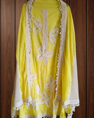 Soft Mul Cotton Unstitched Suit with 3D Crochet & Mirror Work