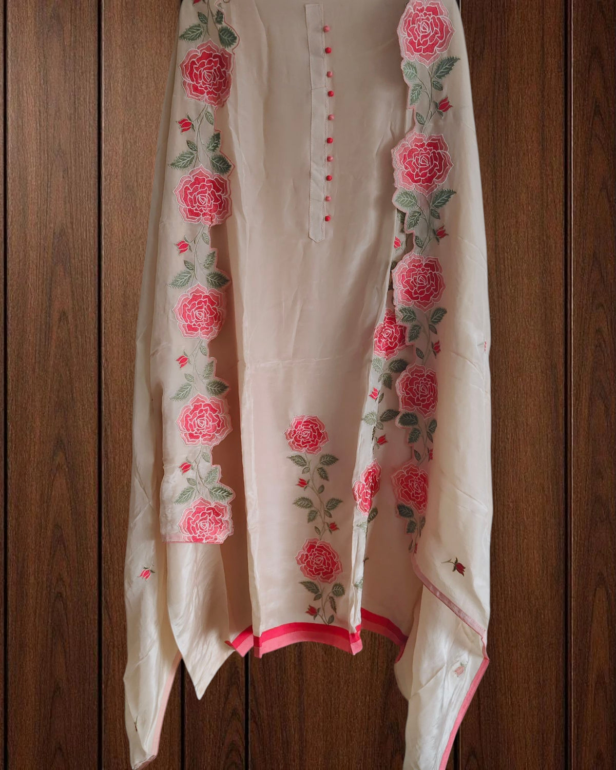 Designer Crepe Embroidered Suit with Scalloped Dupatta