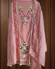 Designer Soft Mul Cotton Unstitched Suit – 3D Embroidery & Crochet Lace