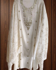 Pure Mul Chanderi Embroidered Un-Stitched Suit with Mukesh Dupatta