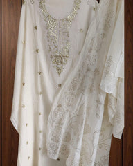 Pure Mul Chanderi Embroidered Un-Stitched Suit with Mukesh Dupatta