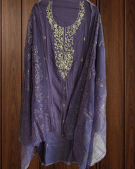 Pure Mul Chanderi Embroidered Un-Stitched Suit with Mukesh Dupatta