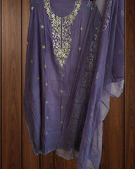Pure Mul Chanderi Embroidered Un-Stitched Suit with Mukesh Dupatta
