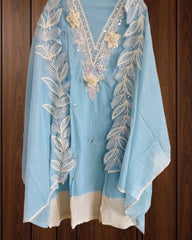 Soft Mul Chanderi 3D Embroidered & Mirror Work Unstitched Suit Set