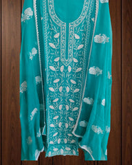 Elegant Organza Embroidered Suit with Pearl Highlights & Chiffon Dupatta