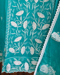 Elegant Organza Embroidered Suit with Pearl Highlights & Chiffon Dupatta