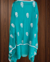 Elegant Organza Embroidered Suit with Pearl Highlights & Chiffon Dupatta