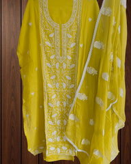 Elegant Organza Embroidered Suit with Pearl Highlights & Chiffon Dupatta
