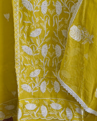 Elegant Organza Embroidered Suit with Pearl Highlights & Chiffon Dupatta