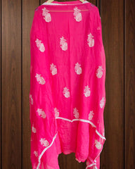 Elegant Organza Embroidered Suit with Pearl Highlights & Chiffon Dupatta