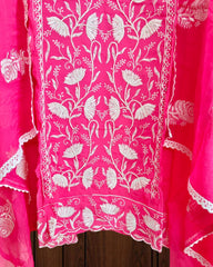 Elegant Organza Embroidered Suit with Pearl Highlights & Chiffon Dupatta