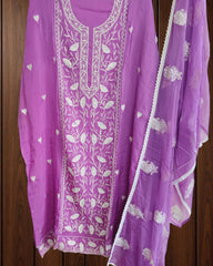 Elegant Organza Embroidered Suit with Pearl Highlights & Chiffon Dupatta