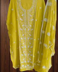 Elegant Organza Embroidered Suit with Pearl Highlights & Chiffon Dupatta
