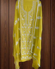 Elegant Organza Embroidered Suit with Pearl Highlights & Chiffon Dupatta