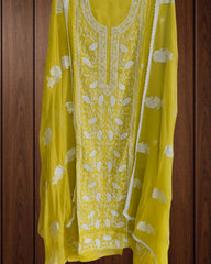 Elegant Organza Embroidered Suit with Pearl Highlights & Chiffon Dupatta
