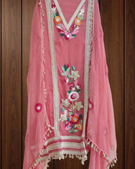 Luxe Organza 3D Embroidered Suit Set with Artistic Chiffon Dupatta