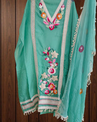 Luxe Organza 3D Embroidered Suit Set with Artistic Chiffon Dupatta