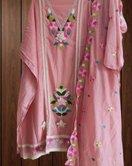 Graceful Mul Cotton 3D Embroidered Suit Set With Scalloped Embroidery Dupatta